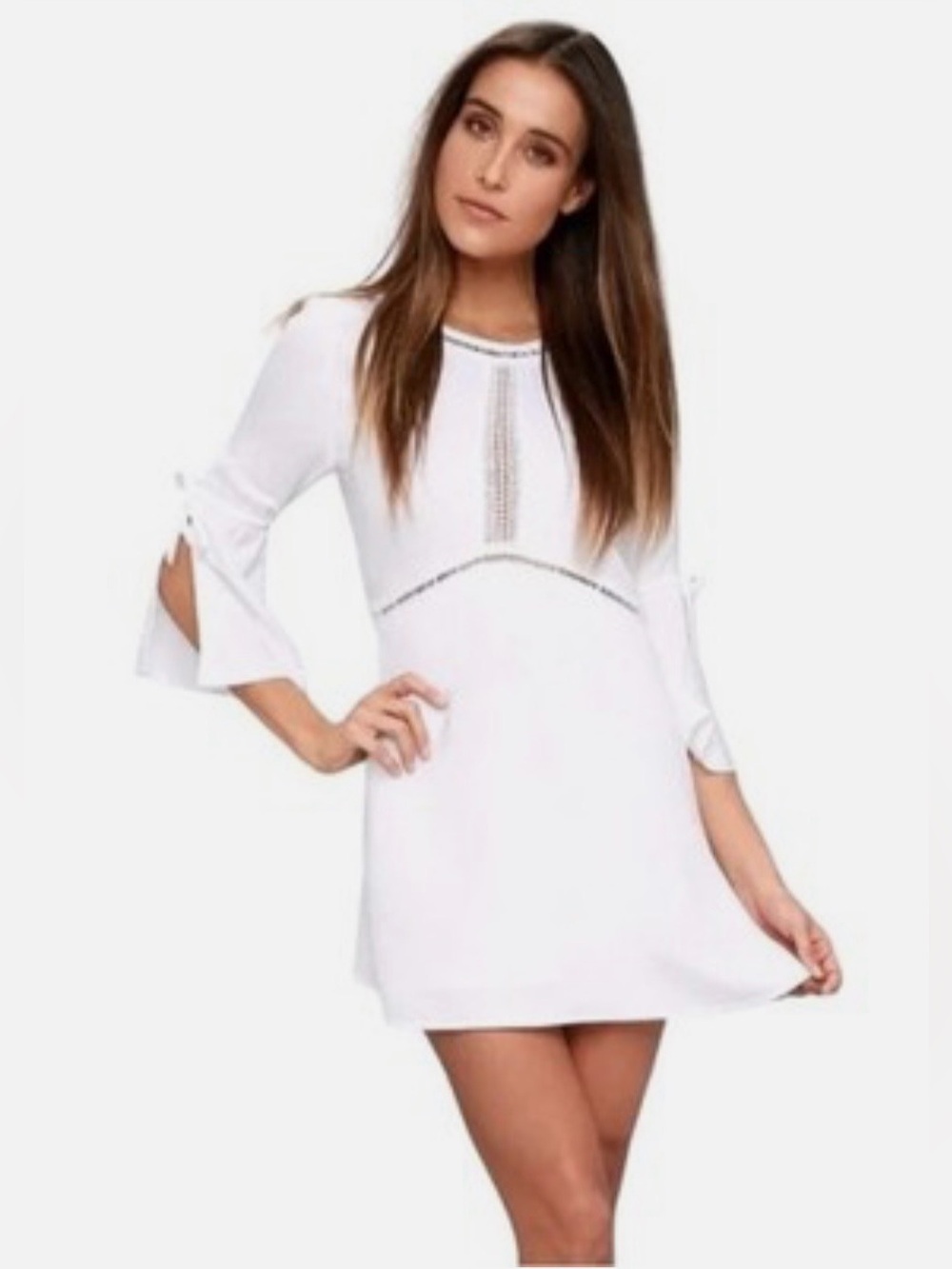 Amuse Society Dress/Cover-Up, Sz. S, White, Open Weave Trim, Bell Sleeve w/ Tie